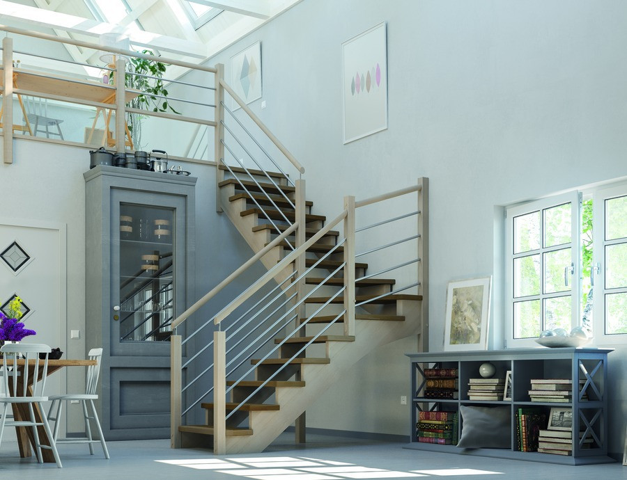Escalier DOUBLE LIMONS CREMAILLERES EXCENTRÉS BOIS
